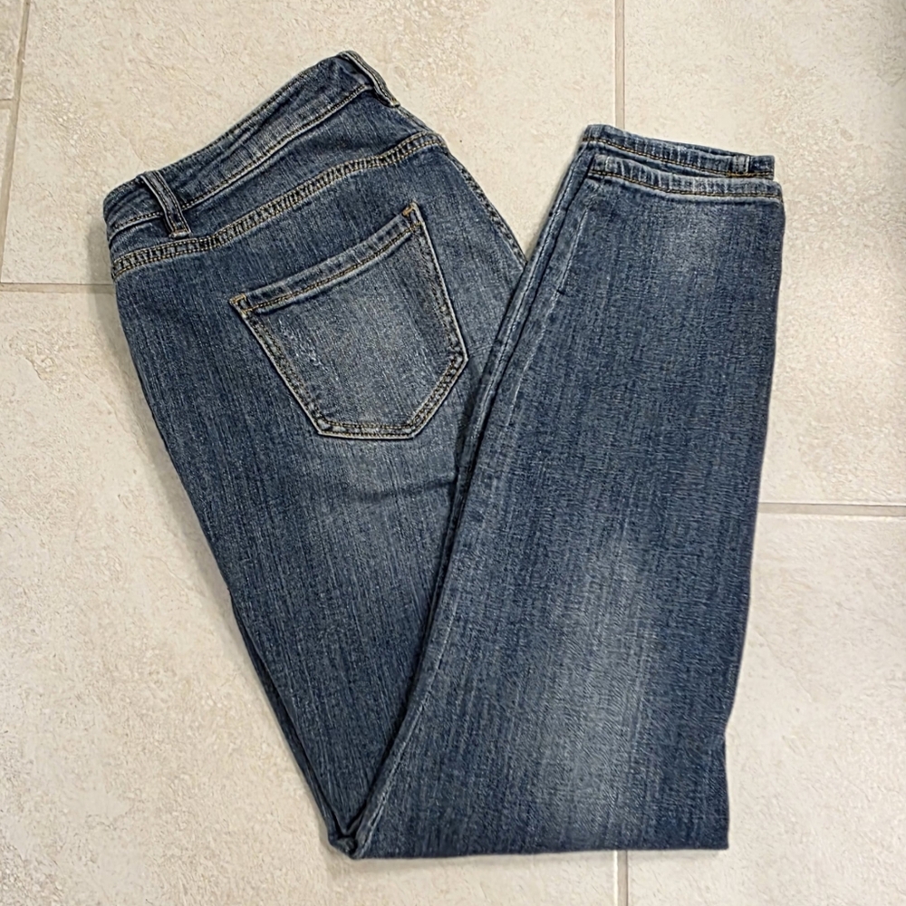 Lane Bryant Skinny Jeans- Distressed & Plaid Details- Size 16- Medium Blue Wash
